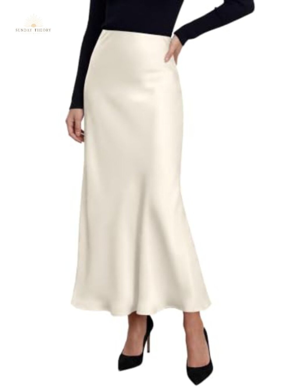 Silk Satin Maxi Skirt High Waist Mermaid Hem Workwear